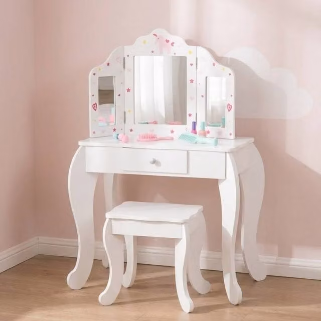 STILVORA Children's Dressing Table Set with Drawer in White – 1