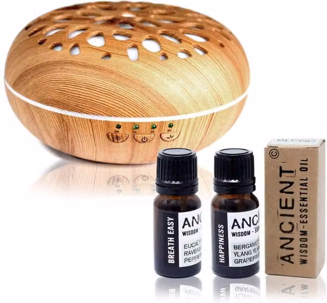 KDMD Oslo Electric USB Tabletop Aroma Diffuser Set with 2 Organic Essential Oil Blends in Brown
