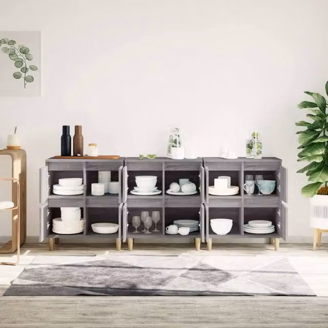 Berkfield Home Set of 3 Grey Sonoma Sideboards in Engineered Wood, W/D/H: 60 x 35 x 70 cm