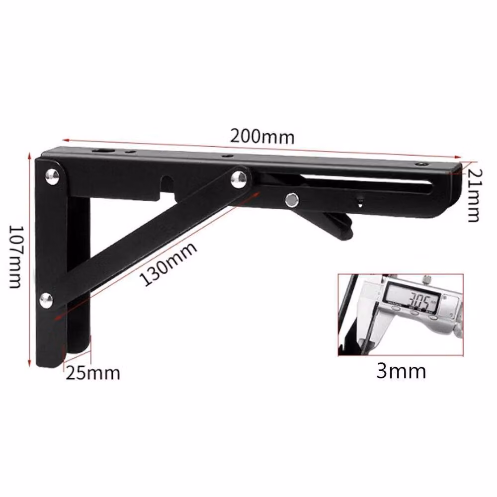VOGREX Black Folding Bracket Table Extension Shelf Wall Hinges, 2 Sets (4 Pieces) – 2