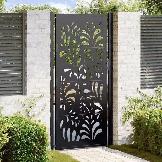 Berkfield Black Steel Wave Design Garden Gate, W: 105 cm, H: 205 cm