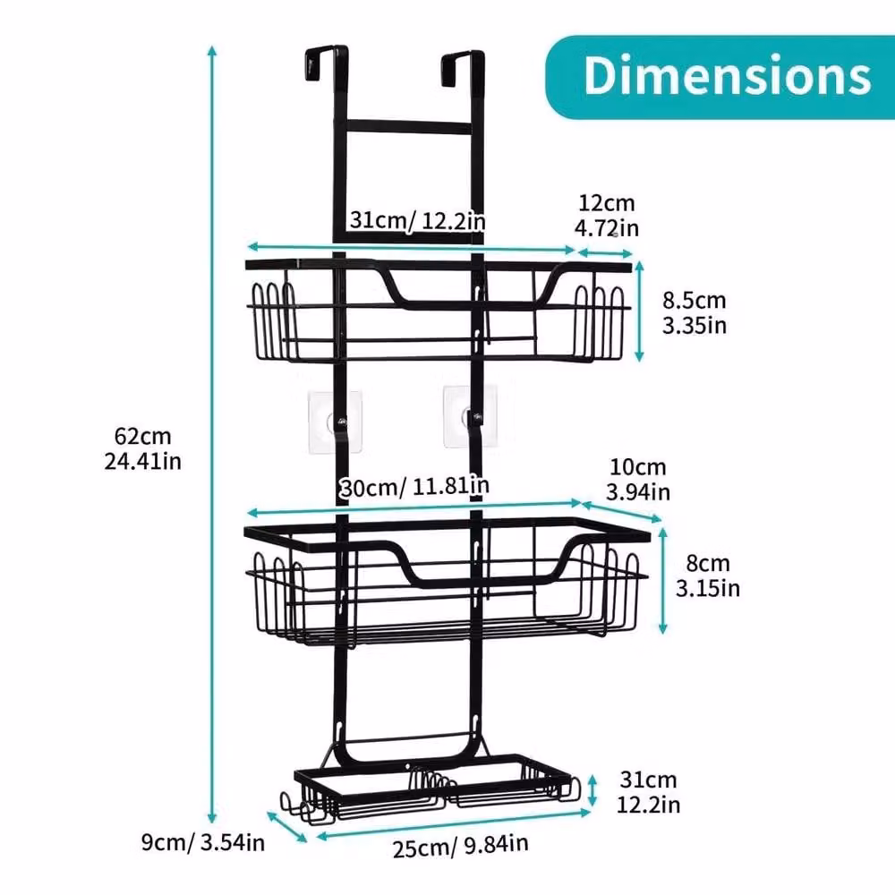 EONLION Black Metal Over Door Hanging Storage Rack Organizer with Hooks – 2