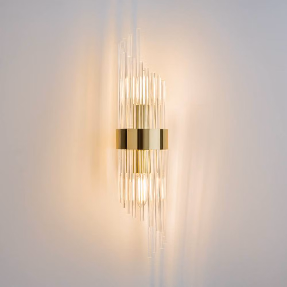 Netlighting Frame Modern Up & Down Wall Lamp in Gold/Brass with Transparent Glass Shades and 2 x E14 Sockets – 2