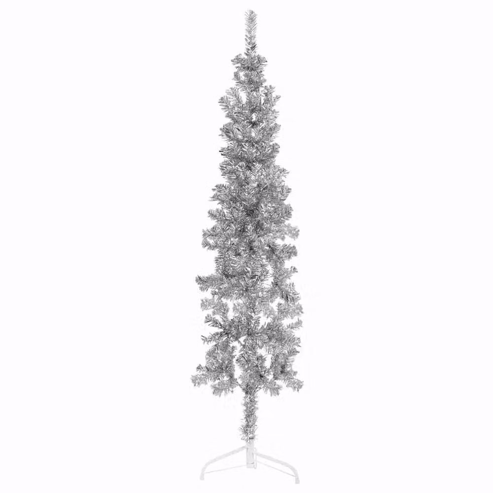 Berkfield Home Slim Artificial Half Christmas Tree with Stand, Silver, Height: 120 cm – 1