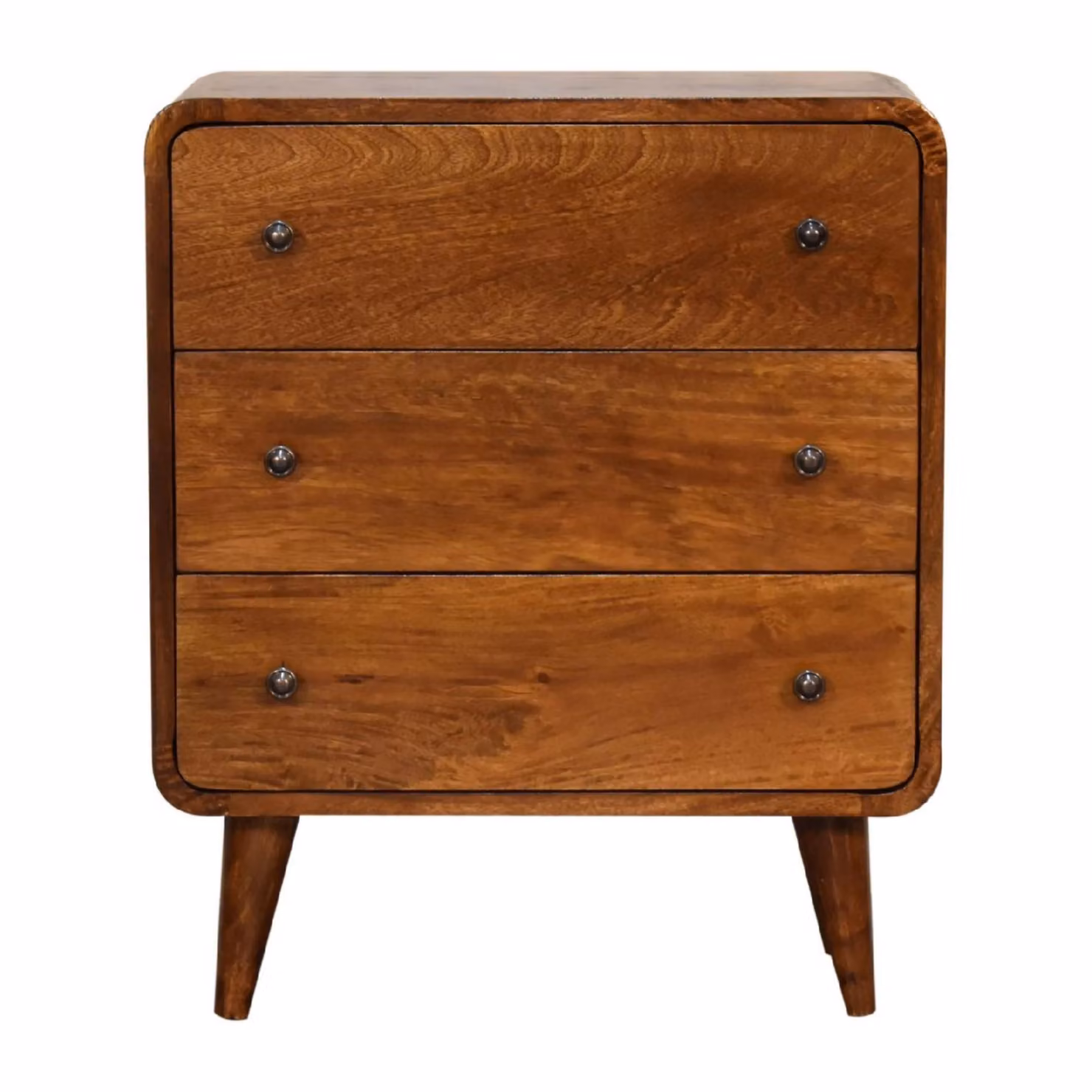 Aosom UK Brown Mango Wood 3-Drawer Curved Bedside Table and Chest of Drawers – 2