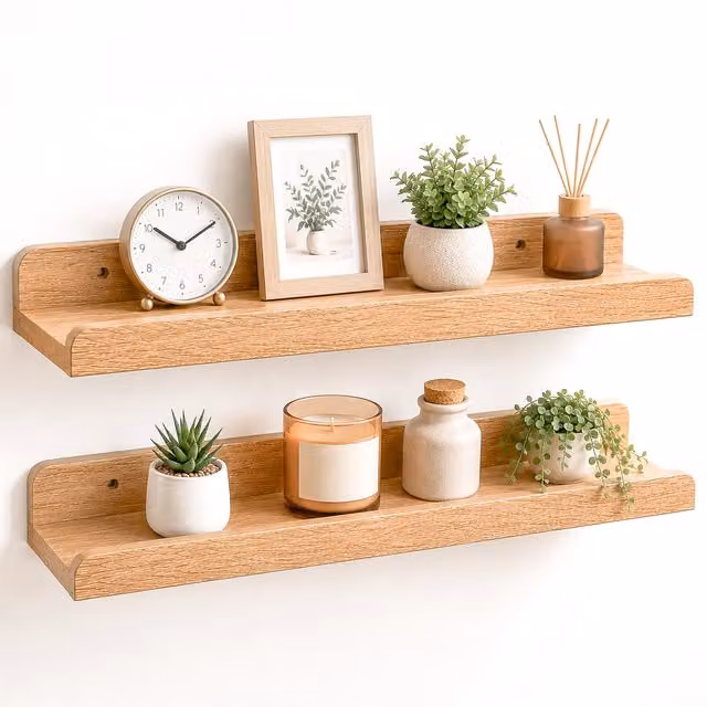 Innoteck Set of 2 U-Shaped Wooden Floating Wall Shelves, Oak, 60 cm