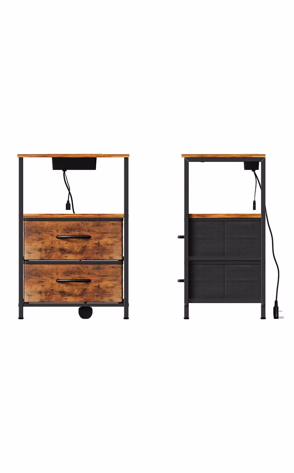 Living and Home Brown Industrial Bedside Table with Integrated LED Lighting – 4