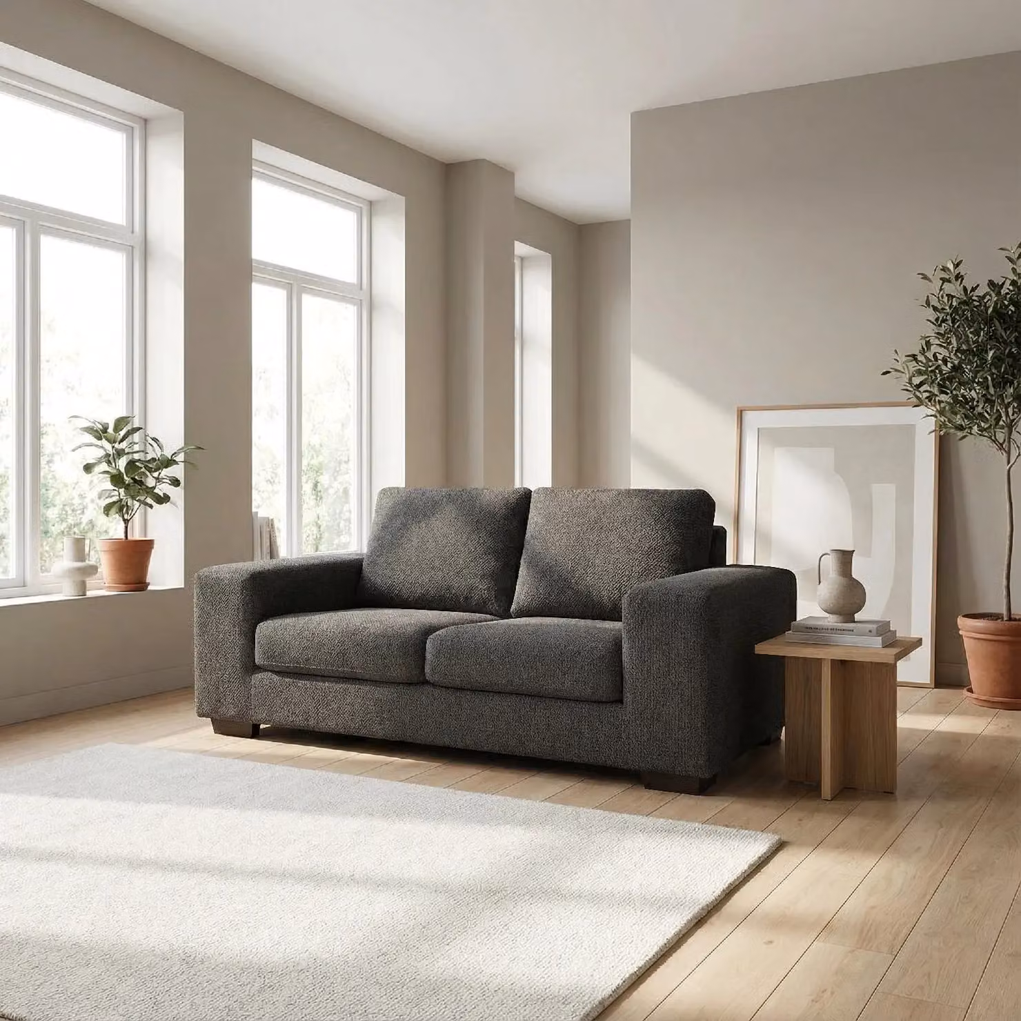 Abakus Direct Boston 3 Seater Sofa in Dark Grey Fabric with Solid Wood Frame – 5
