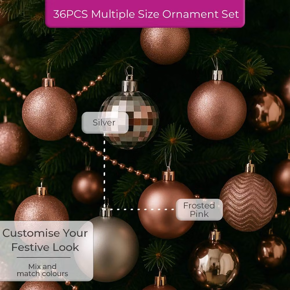 Neo Set of 36 Silver Round Plastic Christmas Tree Bauble Ornaments – 4