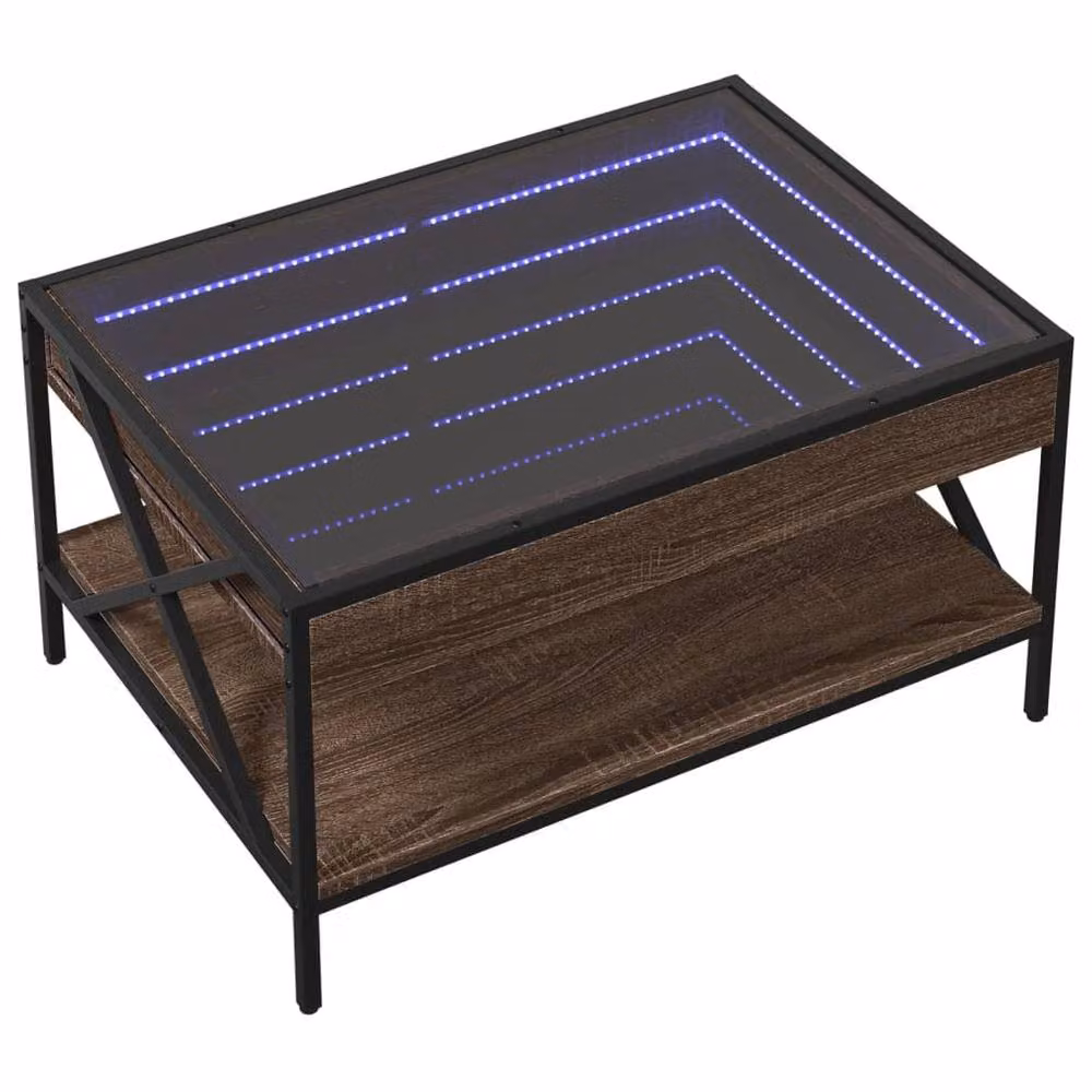 Berkfield Home Infinity LED Coffee Table in Brown Oak, W: 70 cm, D: 50 cm, H: 38 cm – 3