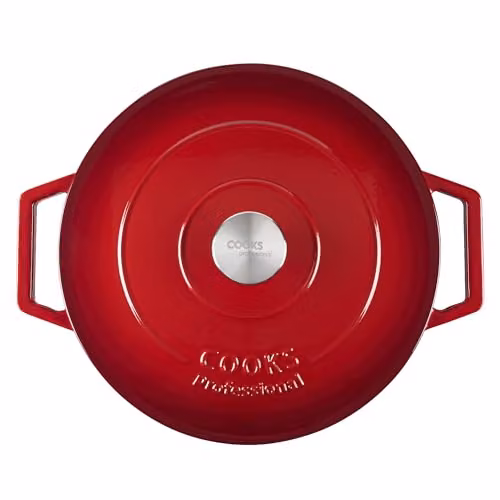 Cooks Professional Enamelled Cast Iron 28cm Shallow Casserole Dish with Lid and Handles, 4.3l, Red – 3