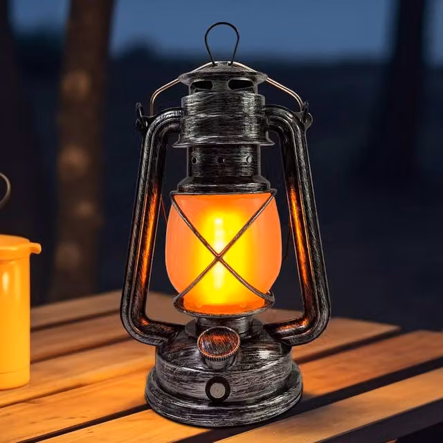 INMTFEI Vintage Rechargeable LED Camping Lantern with Dimmable Warm White Light in Silver and Bronze
