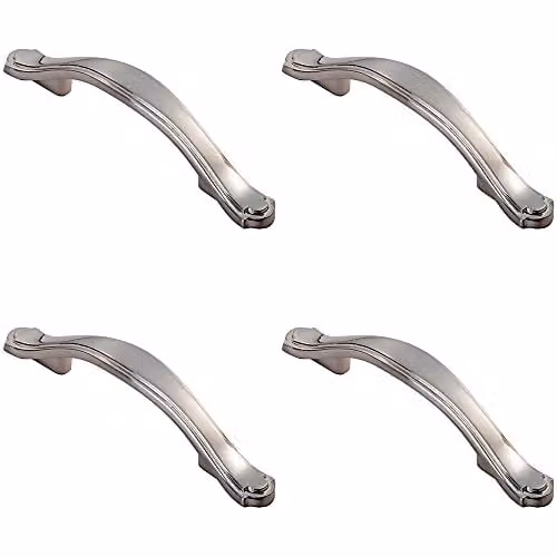 Loops 4 Pack Stepped Edge Bow Cupboard Pull Handles in Brushed Silver, 76mm Fixing Centres