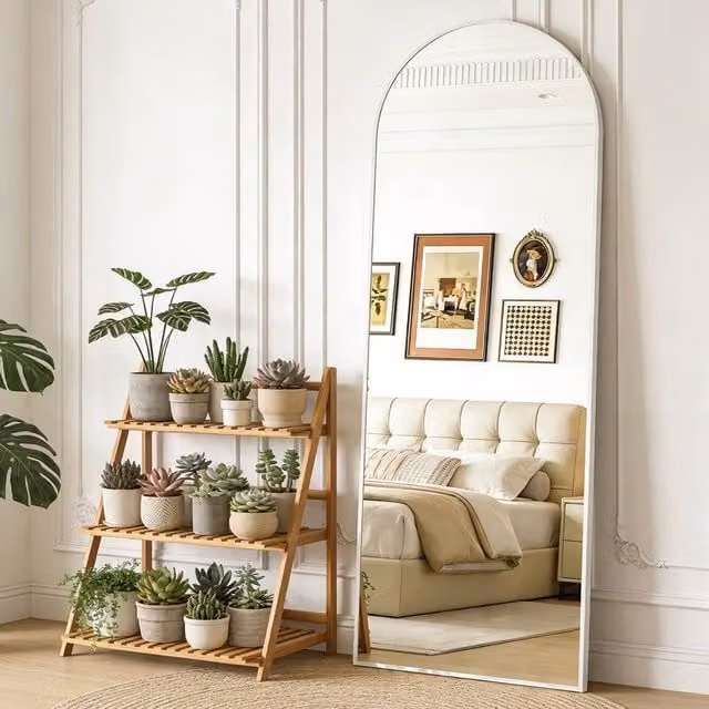CASSILANDO White Arched Full Length Mirror with LED Wall Light, HD Shatterproof Glass, H 162 cm x W 53 cm x D 1.4 cm