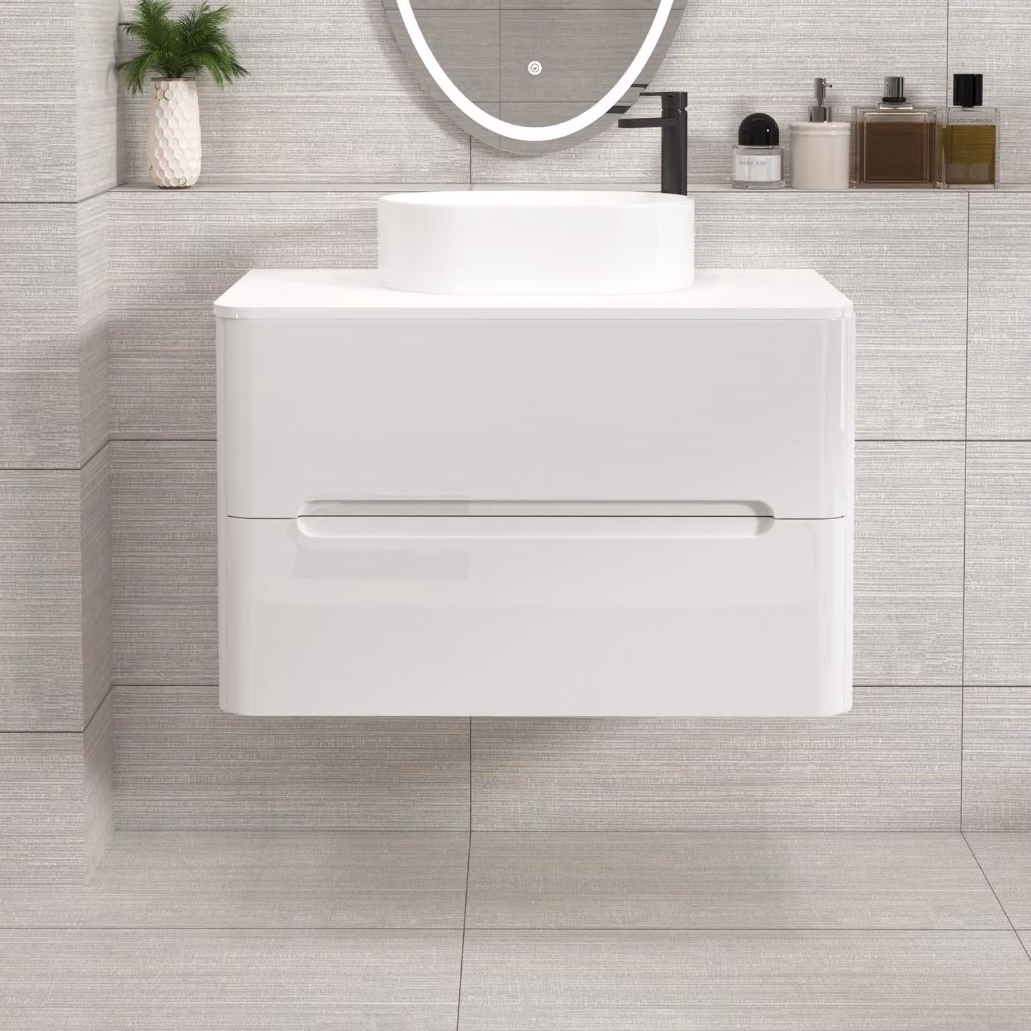 Royal Bathrooms Venice 800mm Gloss White Wall Hung Vanity Unit with 2 Drawers and Peak Basin