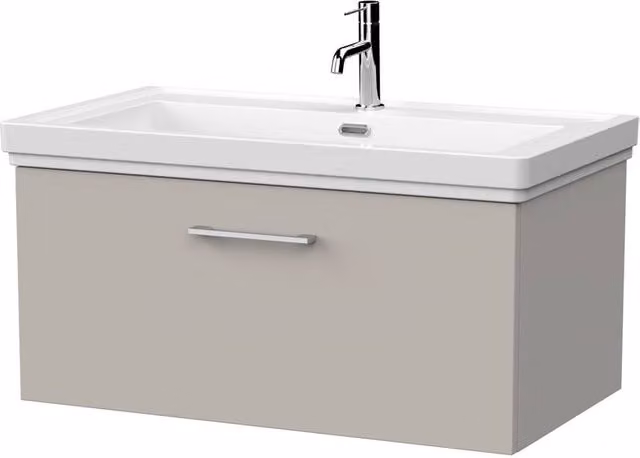 Balterley Pershall Wall Mounted 1 Drawer Vanity and Fireclay Basin in Pebble Grey, Width: 80 cm