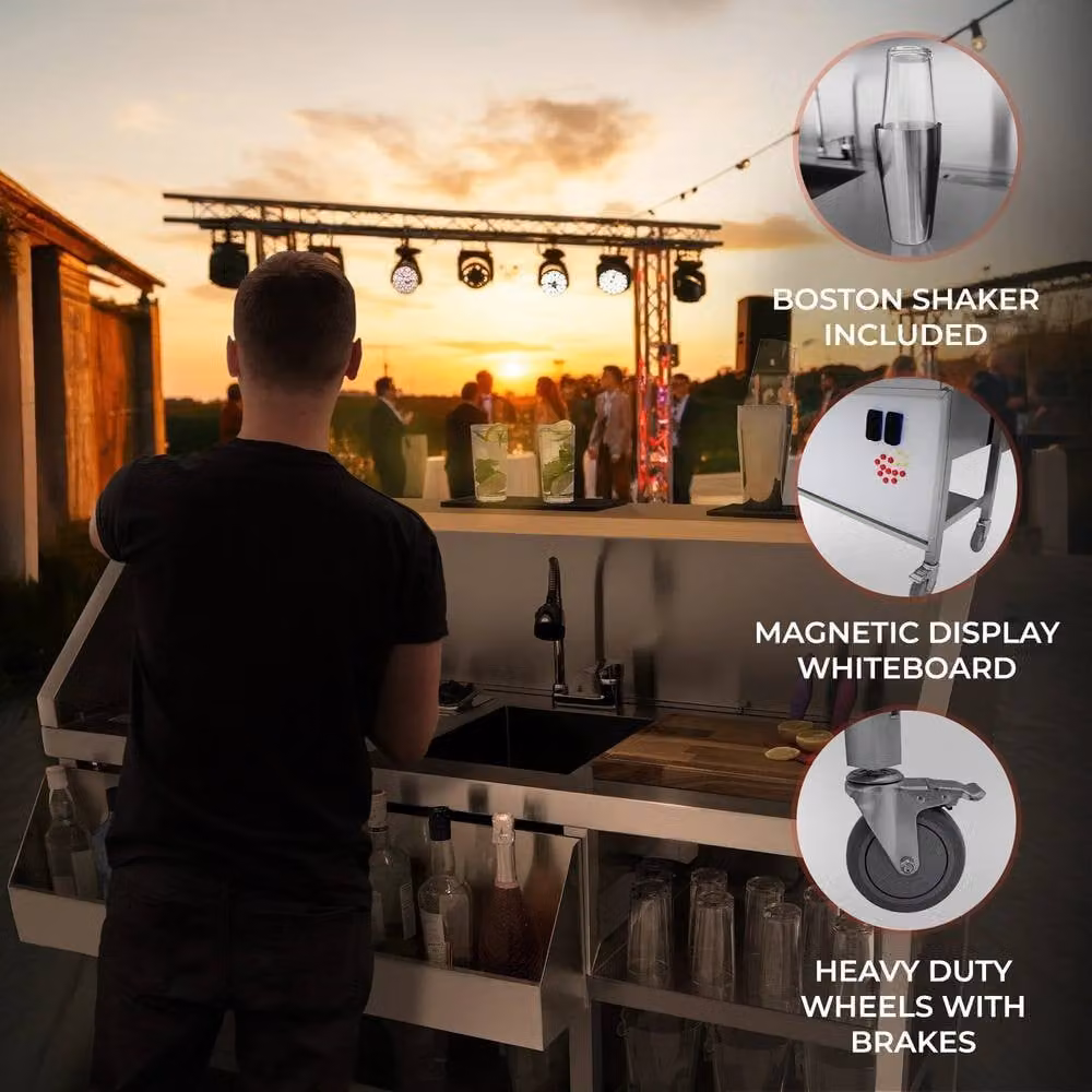 Monstershop Mobile Cocktail Bar Station in Silver with Castors – 2