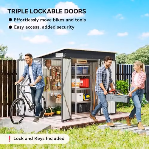 Outsunny Grey Galvanised Steel Pent Garden Storage Shed with Double Doors and Side Vents W/D/H: 234 x 132 x 185 cm – 3