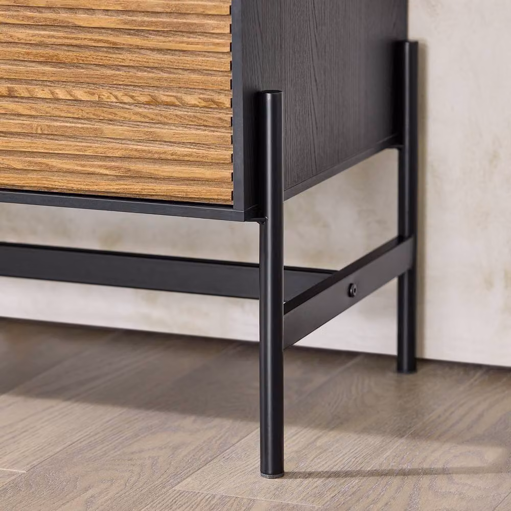 SoBuy Modern Slim Credenza in Oak with Wood and Metal Details – 5