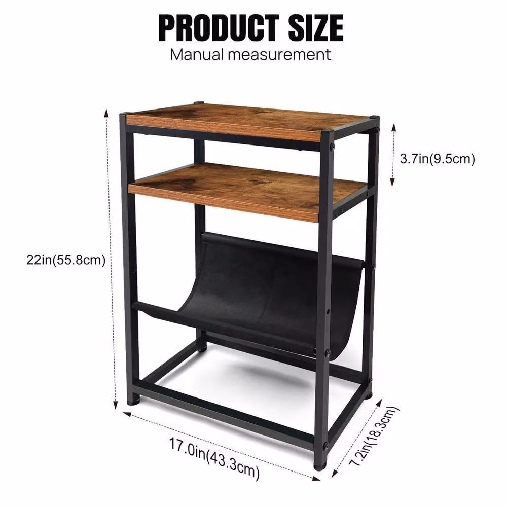 FORGEVIO Slim Coffee Side Table with Magazine Shelf Rack in Brown, W/D/H: 43.3 x 18.3 x 55.8 cm – 2