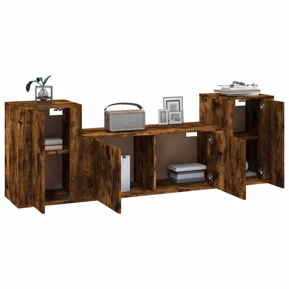 Berkfield Home 3 Piece Classic TV Cabinet Set in Smoked Oak Brown Engineered Wood – 3