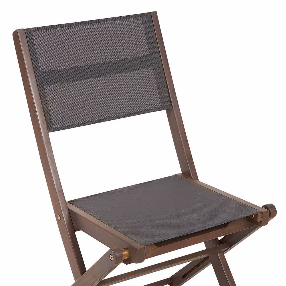 Wyld and Coco Set of 2 Folding Outdoor Garden Chairs in Dark Acacia Wood and Grey PVC – 4