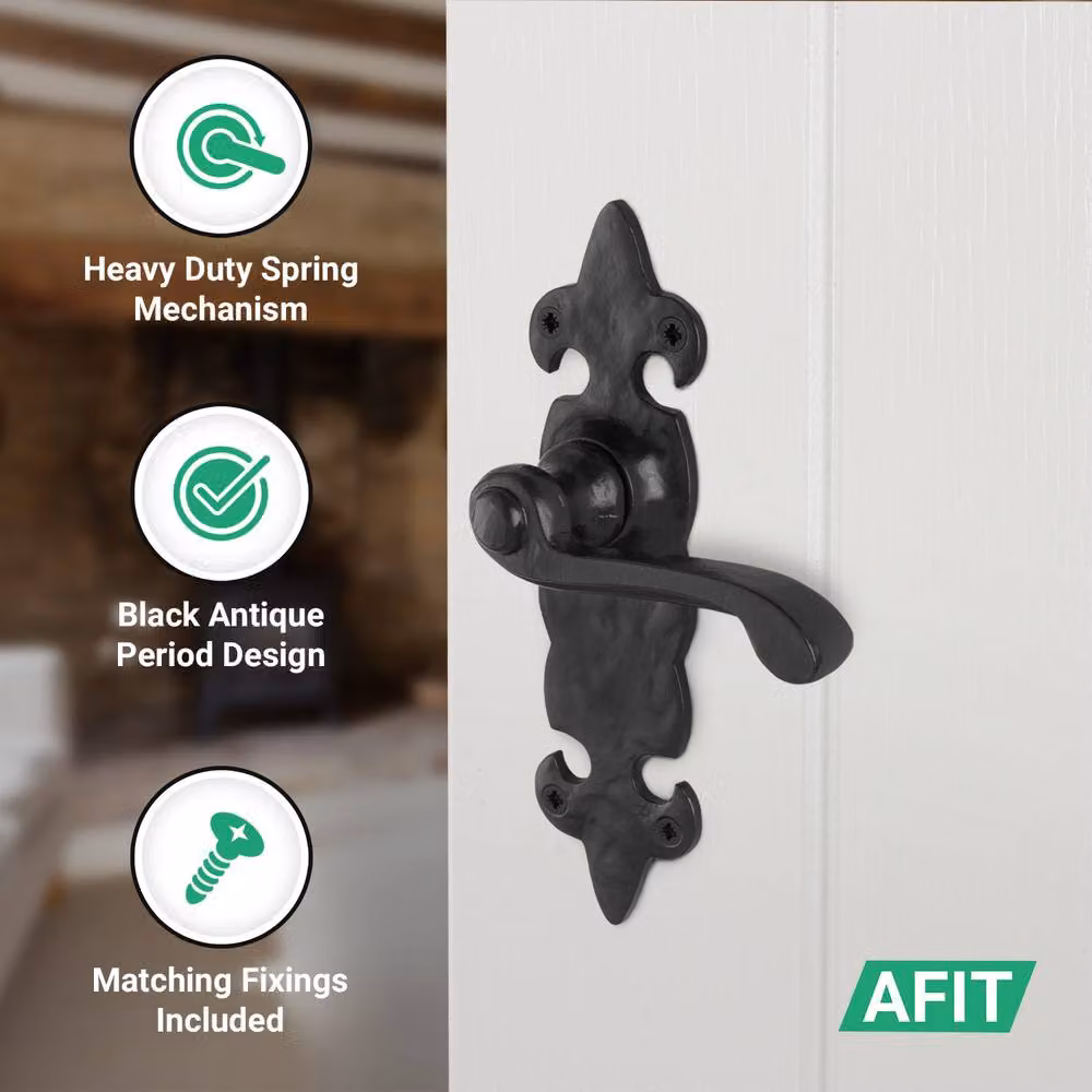 AFIT Black Antique Cast Iron Door Handle and Latch Set with Backplate, 5 Pairs, W/D/H: 15 x 15 x 15 cm – 3