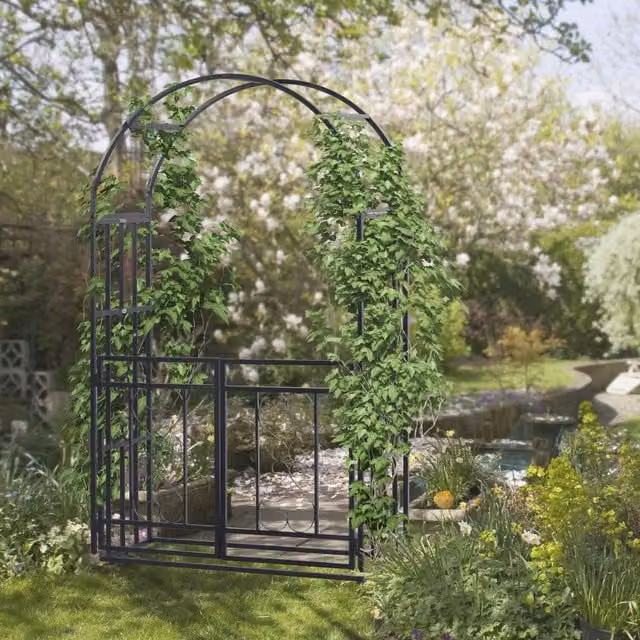 Outsunny Classic Metal Garden Arch with Double Gate in Dark Grey