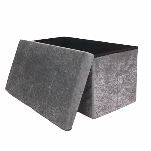 Libbi Lou Velvet Foldable Footstool and Ottoman Storage Box, Grey, W: 76 cm, D: 38 cm, H: 38 cm – 1