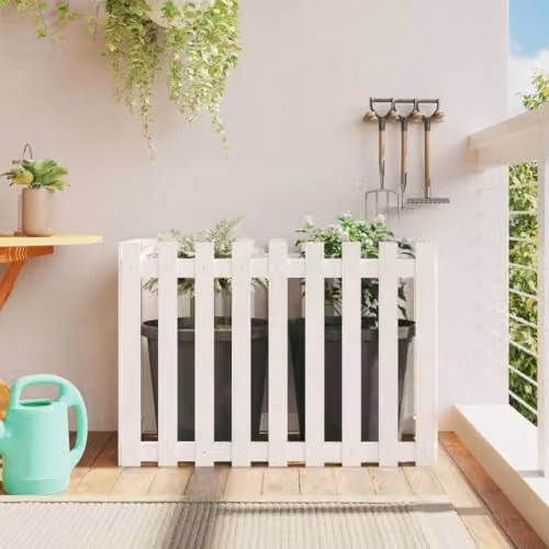 vidaXL Wooden Garden Raised Bed with Fence Design, White, W: 100 cm, D: 50 cm, H: 70 cm – 2