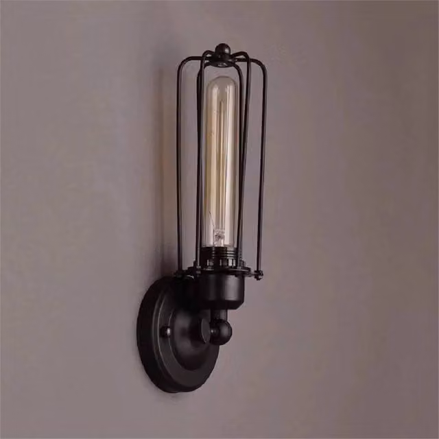 SPETLEK Modern Black Industrial Metal Cage Wall Light with Adjustable E27 Fitting