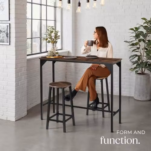tectake Set of 2 Corby Industrial Bar Stools with Wooden Seats in Brown – 2