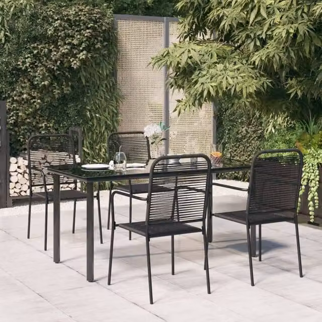 Berkfield Home 5 Piece Garden Dining Set in Black Cotton Rope and Steel