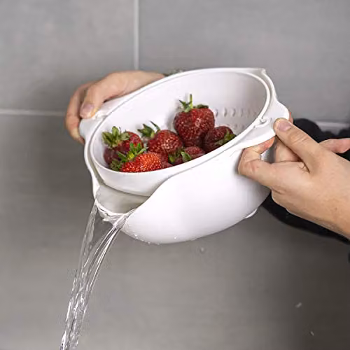 Calitek Multifunctional Plastic Colander and Food Strainer Set with 1.3 l Detachable Bowl, White – 3