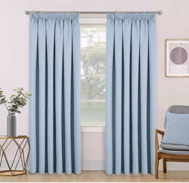 Divante Blue Blackout Thermal Insulating Fabric Curtains with Rod Pocket, Width: 137 cm, Height: 168 cm