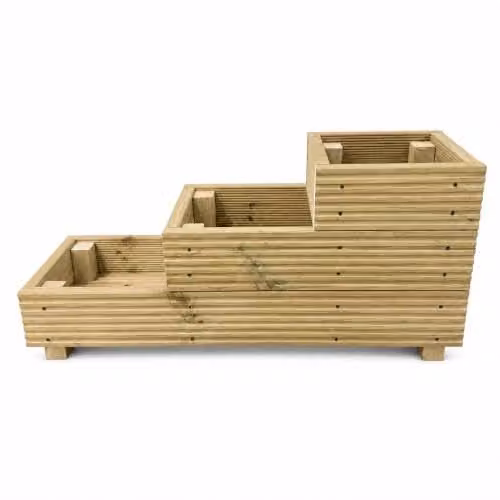 Cutncraft Designs Three-Tiered Wooden Garden Planter in Brown, W/D/H: 88 x 48 x 35 cm
