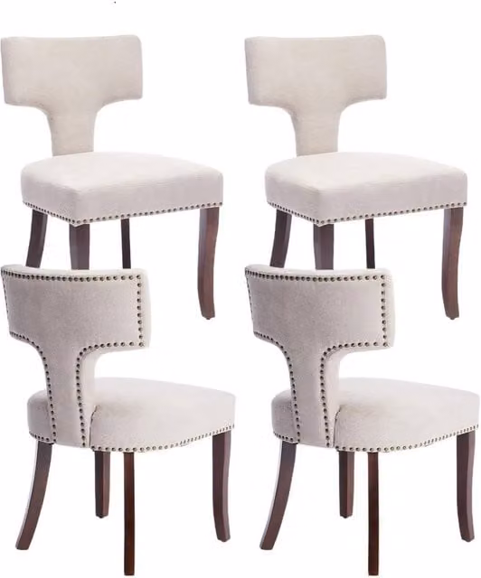 HomeTouch Set of 4 Beige Linen Fabric Upholstered Dining Chairs – 1