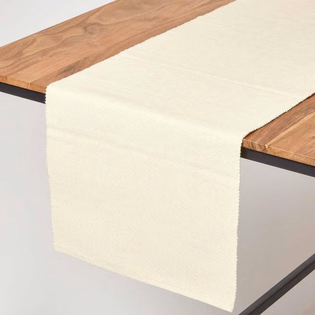 Homescapes Plain Cotton Table Runner in Beige and Yellow