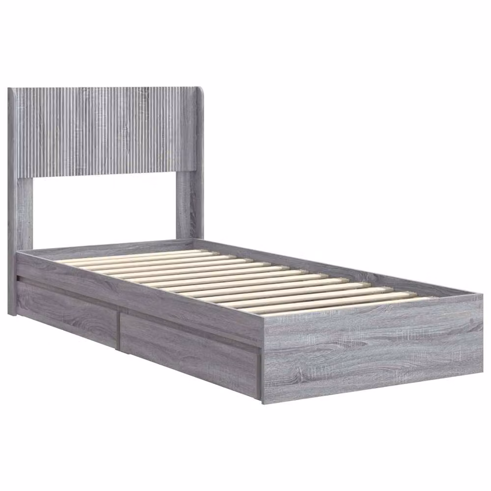 Berkfield Home Modern Bed Frame with Headboard and Side Compartment Storage, Grey, W/D/H: 90 x 200 cm – 2
