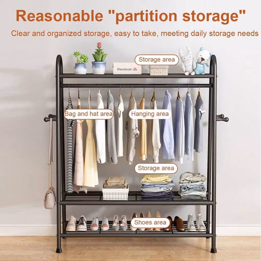 KORVIXA Black Heavy Duty Double Rail Clothes Hanging Rack with Matt Metal Finish – 3