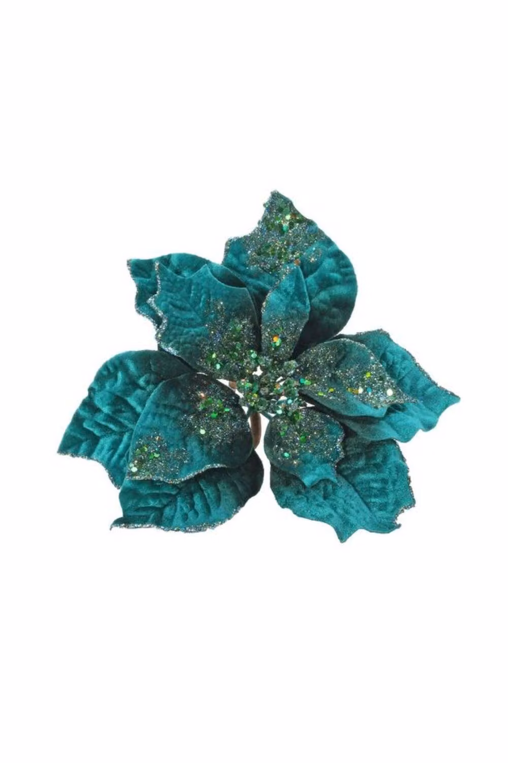 KDMD Blue Glitter Poinsettia Head with Clip in Petrol Teal – 2