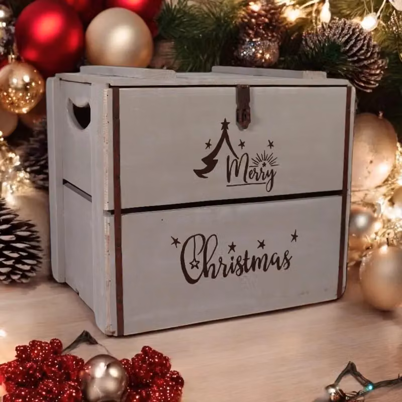Minster Merry Christmas Rustic Grey Wood Box W: 42 cm, D: 36 cm, H: 30 cm – 2