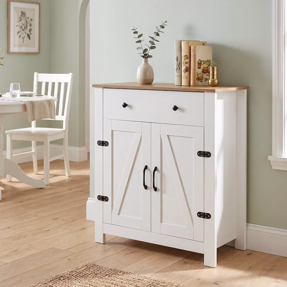 Gymax Farmhouse Buffet Cabinet with 5-Tier Adjustable Shelf in White – 2