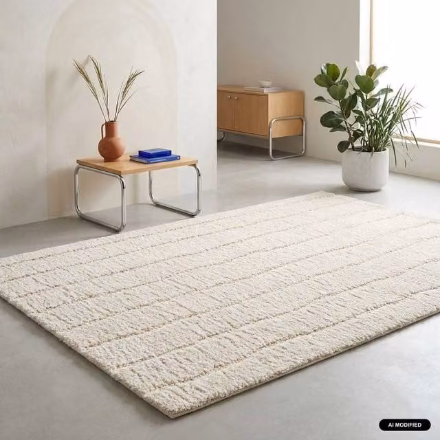 Sweek Cream and Beige Striped Indoor Rectangular Rug, W: 80 cm, L: 150 cm – 1