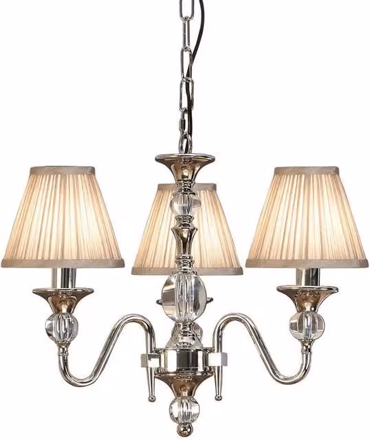 Interiors 1900 Polina 3 Light Multi Arm Ceiling Pendant Chandelier in Silver with Crystal and Metal, E14