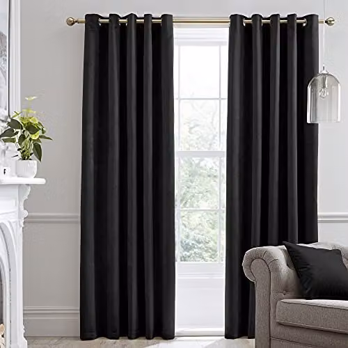Laurence Llewelyn-Bowen Montrose Black Velvet Blackout Eyelet Curtains, Black, W: 168 cm, H: 183 cm – 1