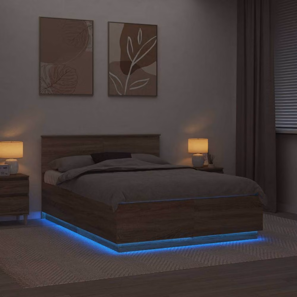 Berkfield Home Sonoma Oak Bed Frame in Brown with Lift Up Base and USB Charging Port, W/D/H: 160 x 200 cm – 2