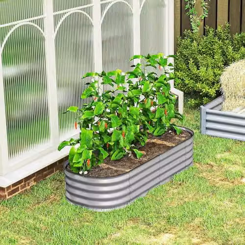 Outsunny Galvanised Steel Raised Garden Bed Planter in Silver, W: 150 cm, D: 62 cm, H: 30 cm – 5