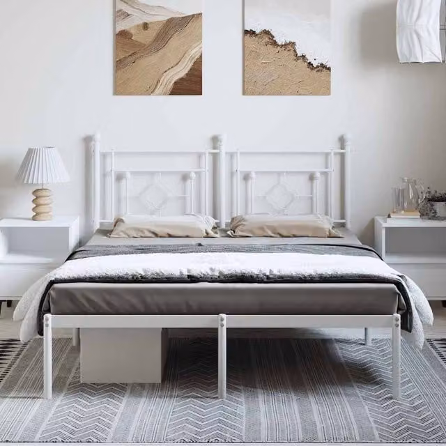 Berkfield Home Metal Bed Frame with Headboard, White, 150 x 200 cm – 1