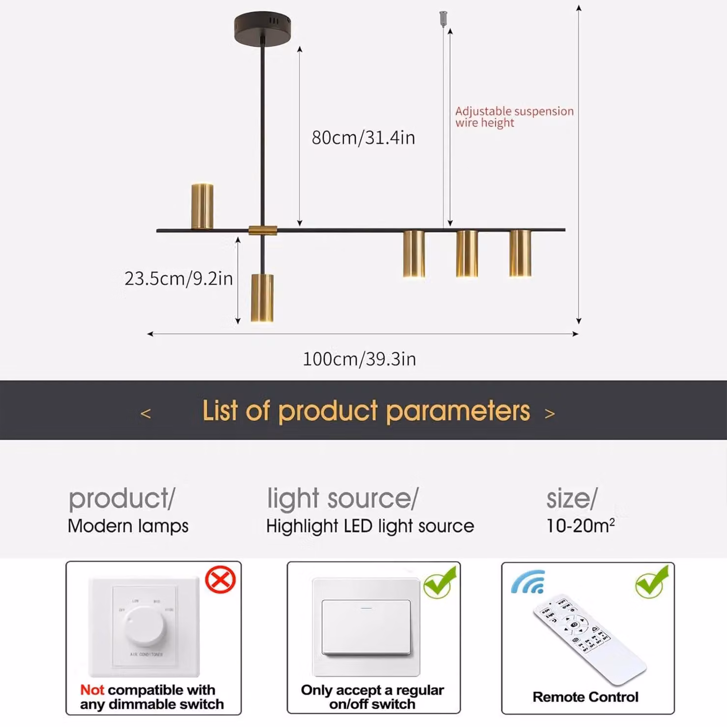 Garwarm 5-Light Modern Dimmable LED Pendant Light in Gold and Black – 2